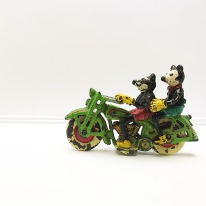 画像1: ヴィンテージ ミッキー・ミニーとオートバイ オブジェ (1)
